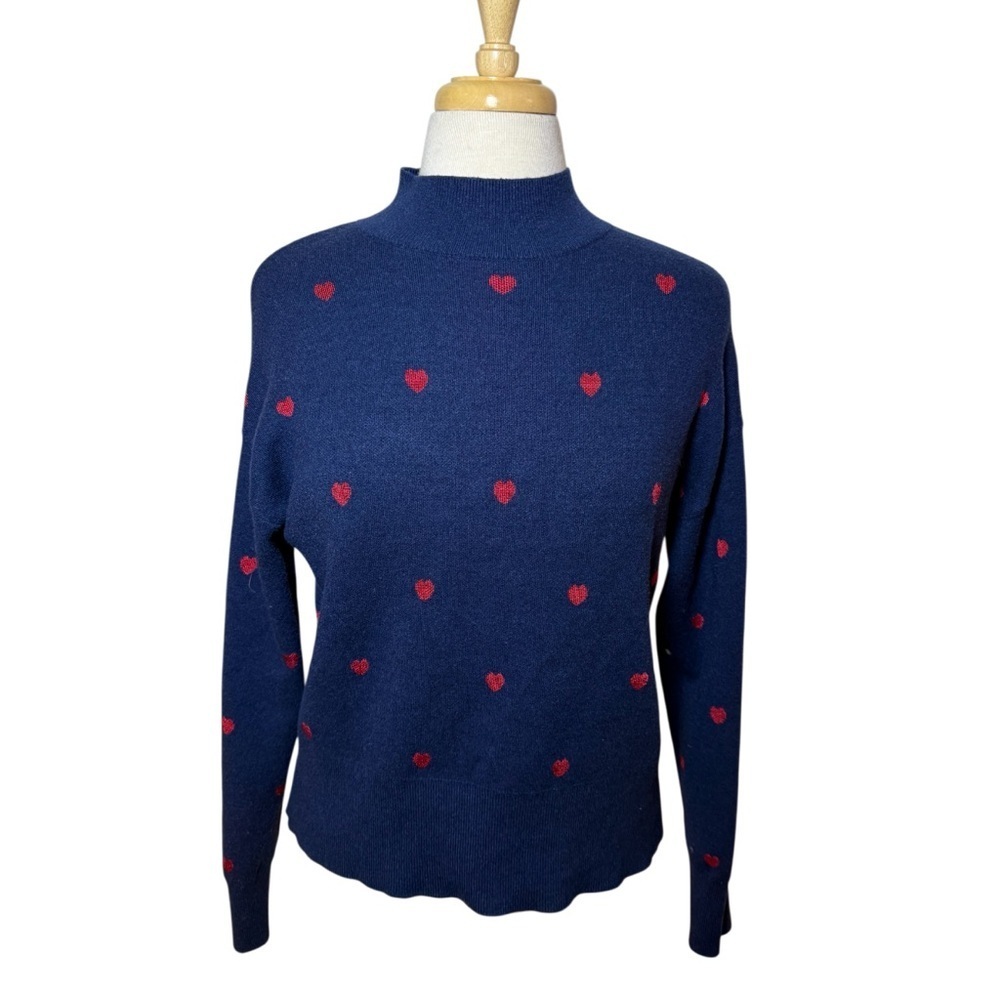 Navy Sweater with Red Heart Pattern-Like New Size -Medium-Truth by Republic
